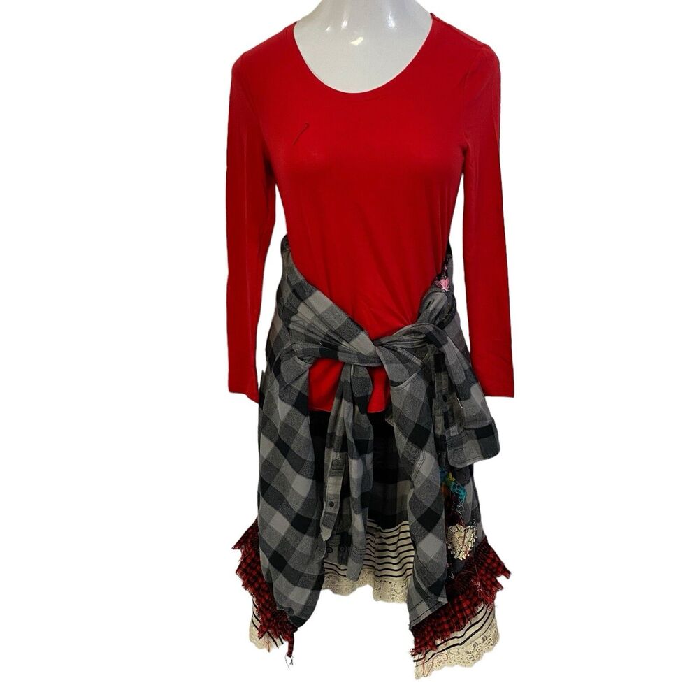Flannel Shirt Women XL Shacket Flower Grunge Camp Rock Country Festival Upcycled - Picture 10 of 16